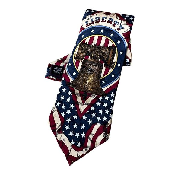 Liberty Bell Necktie Americana 1776 Let Freedom Ring Tango Max Raab 100% Silk - Picture 1 of 3